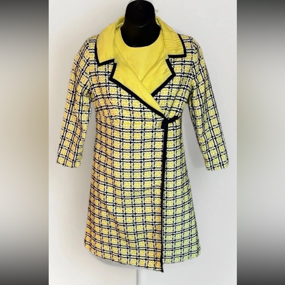 Vintage sheath Dress and Jacket yellow black white plaid tweed measures XS - Picture 1 of 11